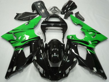 Buy 2000-2001 Yamaha R1 Motorcycle Fairings - Green Glossy Black Flame UK