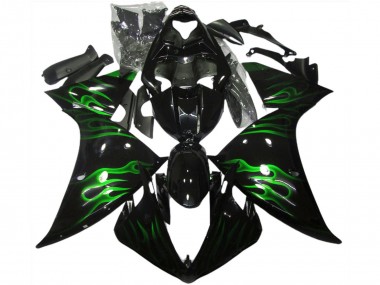Buy 2009-2011 Yamaha R1 Motorcycle Fairings - Glossy Black Green Flame UK