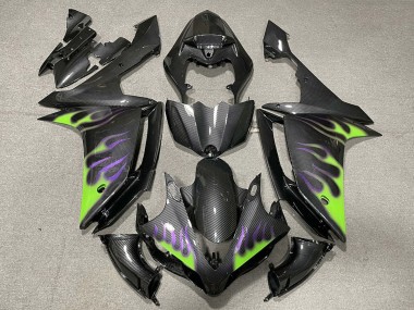 Buy 2007-2008 Yamaha R1 Motorcycle Fairings - Carbon Fiber Green Purple Flame UK