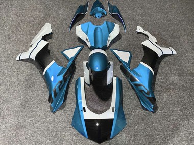 Buy 2015-2019 Yamaha R1 Motorcycle Fairings - Light Blue White Carbon Fiber Accents UK