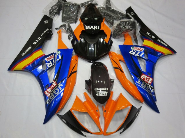 2006-2007 Yamaha R6 Motorcycle Fairings - Orange Blue Glossy Black Castrol UK