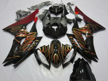 Buy 2008-2016 Yamaha R6 Motorcycle Fairings - Red Glossy Black Gold Flame UK