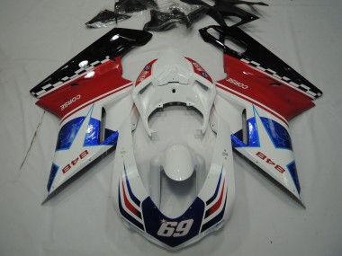 Buy 2007-2014 Ducati 848 Motorcycle Fairings - White Red Blue Glossy Black Corse 69 UK