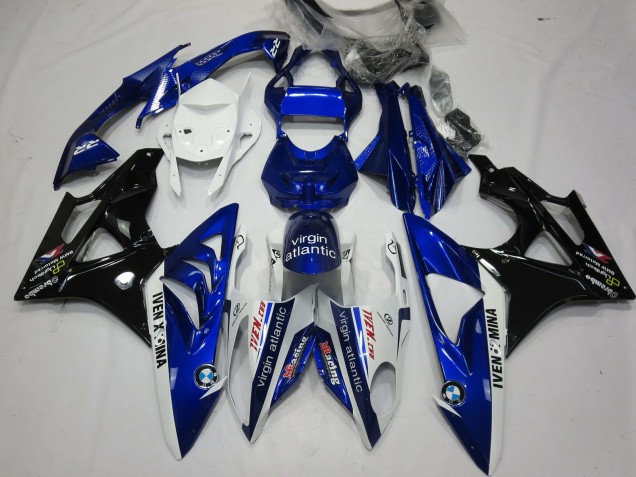 2009-2014 BMW S1000RR Motorcycle Fairings - White Blue Glossy Black Virgin Atlantic UK