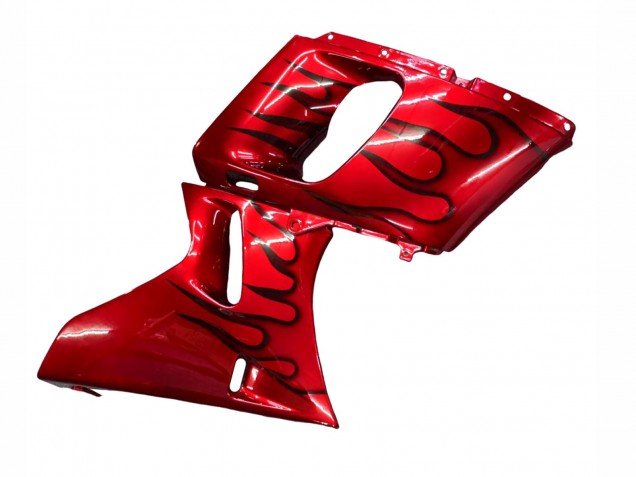 1998-2003 Kawasaki ZZR600 Motorcycle Fairings - Red with Black Flame UK