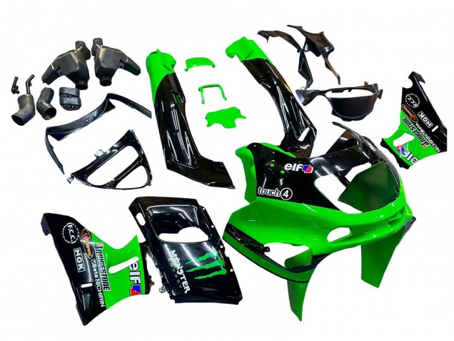 1998-2003 Kawasaki ZZR600 Motorcycle Fairings - Green Black Monster Elf UK