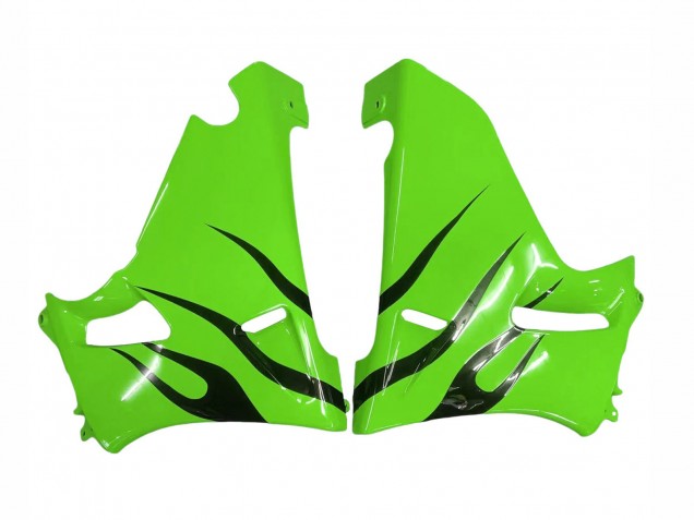1998-2003 Kawasaki ZZR600 Motorcycle Fairings - Green Glossy Black Flame UK