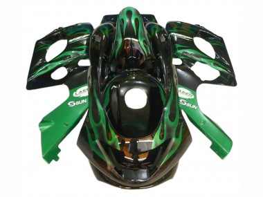 Buy 1996-2007 Yamaha YZF600R Thundercat Motorcycle Fairings - Black with Dark Green Flame UK