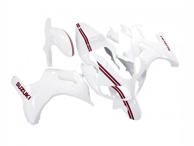 2003-2013 Suzuki SV650 Motorcycle Fairings - White with Dark Red Lines UK