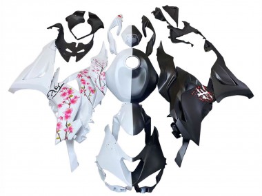 Buy 2023-2025 Kawasaki ZX6R Motorcycle Fairings - Black White with Flower UK