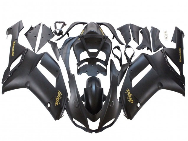 2007-2008 Kawasaki ZX6R Motorcycle Fairings - Matte Black with Yellow Logo Ninja UK