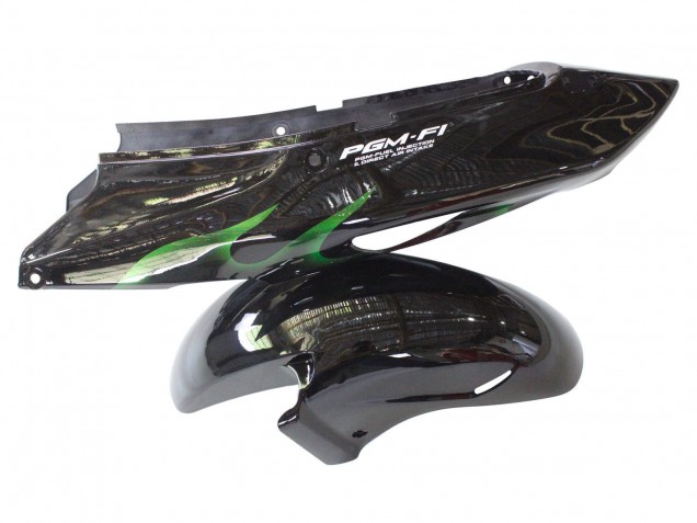 1996-2007 Honda CBR1100XX Blackbird Motorcycle Fairing - Glossy Black Green Flame UK