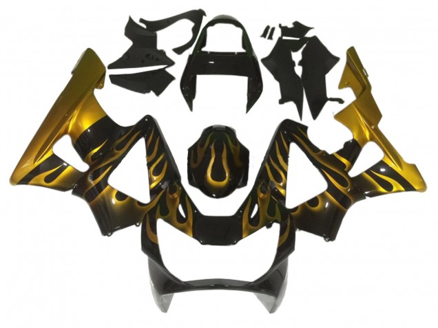 2000-2001 Honda CBR900RR 929 Motorcycle Fairings - Glossy Black Gold Flame UK