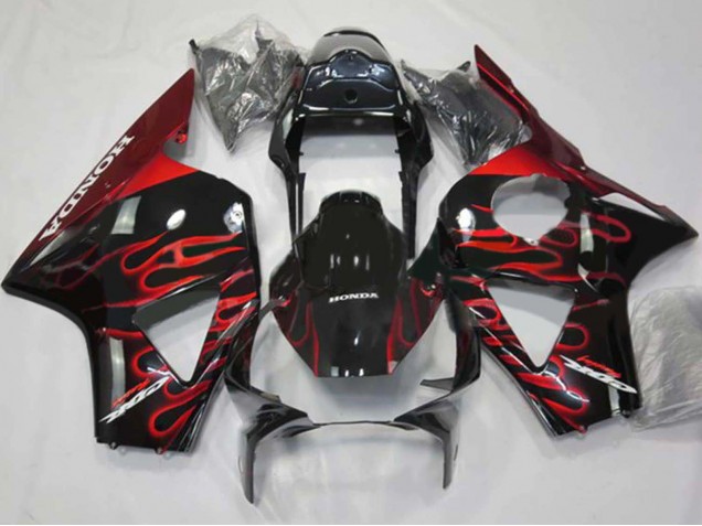2002-2003 Honda CBR900RR 954 Motorcycle Fairings - Glossy Black Red Flame UK