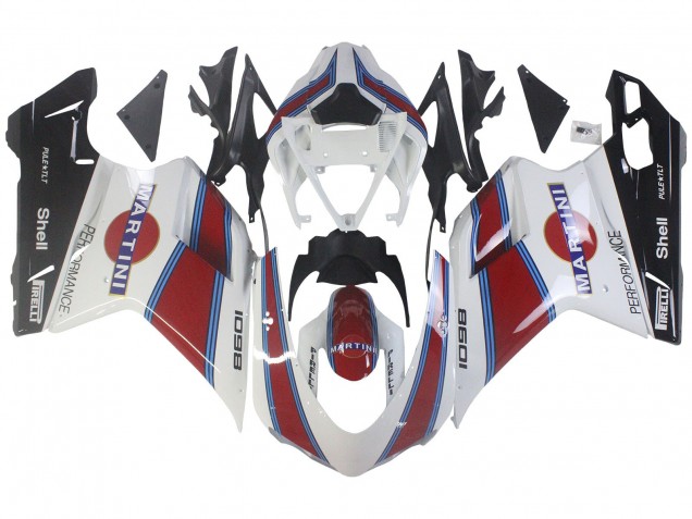 2007-2014 Ducati 1098 Motorcycle Fairings - White Red Blue Glossy Black Martini UK