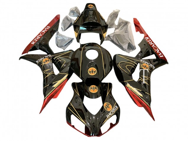 2006-2007 Honda CBR1000RR Motorcycle Fairings - Glossy Black Red Gold BACARDI UK