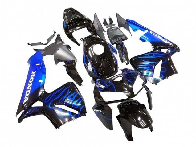 2005-2006 Honda CBR600RR Motorcycle Fairing - Glossy Black Blue Flame UK