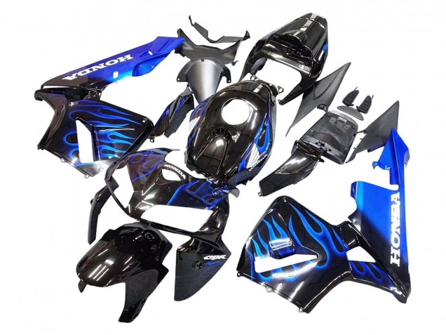 2005-2006 Honda CBR600RR Motorcycle Fairing - Glossy Black Blue Flame UK