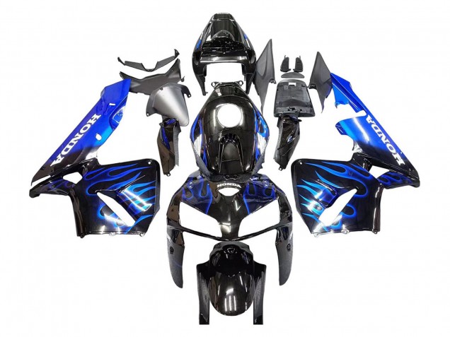2005-2006 Honda CBR600RR Motorcycle Fairing - Glossy Black Blue Flame UK