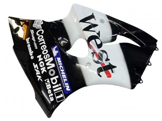 2000-2002 Kawasaki ZX6R Motorcycle Fairings - Glossy Black White West Michelin UK