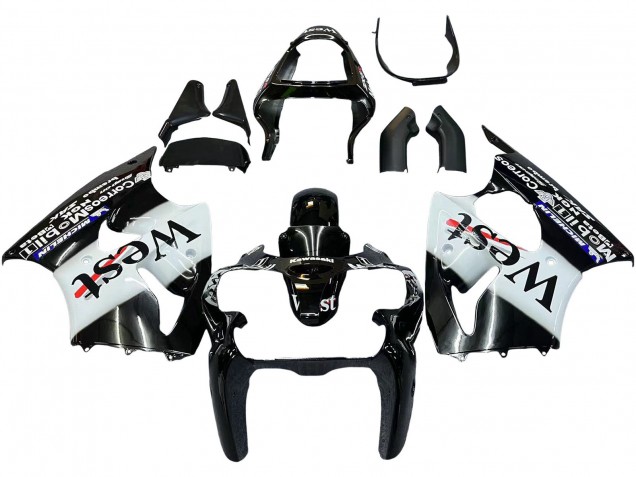2000-2002 Kawasaki ZX6R Motorcycle Fairings - Glossy Black White West Michelin UK