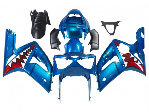 2003-2004 Kawasaki ZX6R Motorcycle Fairings - Blue White Red Shark UK