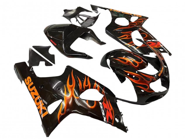 2000-2002 Suzuki GSXR1000 Motorcycle Fairings - Glossy Black Orange Flame UK