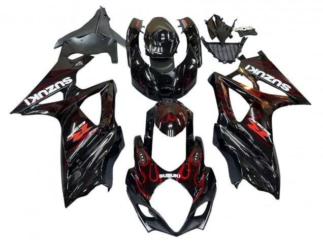 2007-2008 Suzuki GSXR 1000 Motorcycle Fairings - Black Red Flame UK