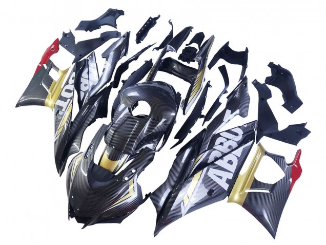 2022-2024 Yamaha YZF R3/R25 Motorcycle Fairings - Black Carbon Fiber Style Gold Red ABBOT UK