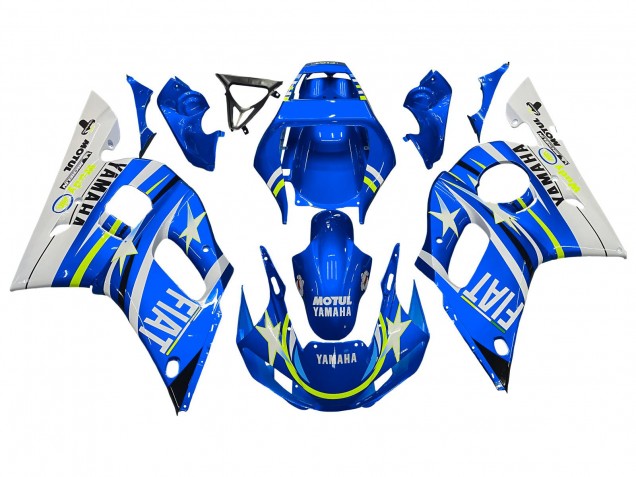 1998-2002 Yamaha YZF 600 R6 Motorcycle Fairings - White Blue Neon Yellow Fiat Motul Michelin UK