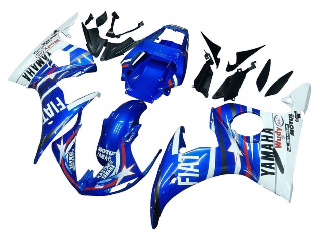 2003-2004 Yamaha YZF R6 Motorcycle Fairings - White Blue Fiat Motul Kastinee UK