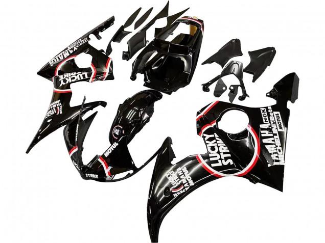 2006-2009 Yamaha YZF R6S Motorcycle Fairings - Glossy Black Red White Lucky Strike Motul UK