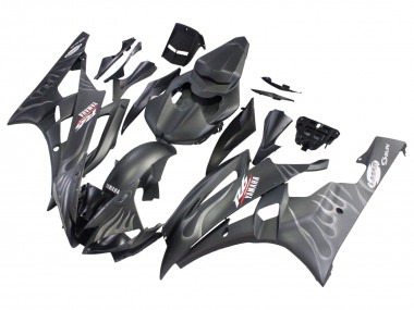 Buy 2006-2007 Yamaha YZF 600 R6 Motorcycle Fairings - Matte Black Silver Flame UK