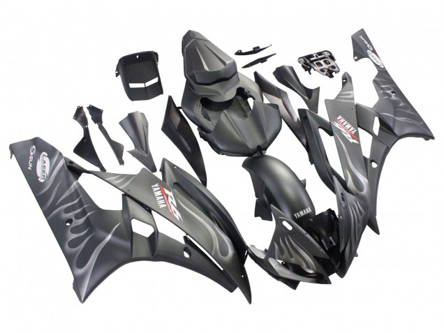 2006-2007 Yamaha YZF 600 R6 Motorcycle Fairings - Matte Black Silver Flame UK