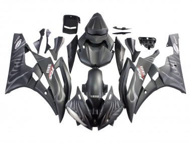 Buy 2006-2007 Yamaha YZF 600 R6 Motorcycle Fairings - Matte Black Silver Flame UK