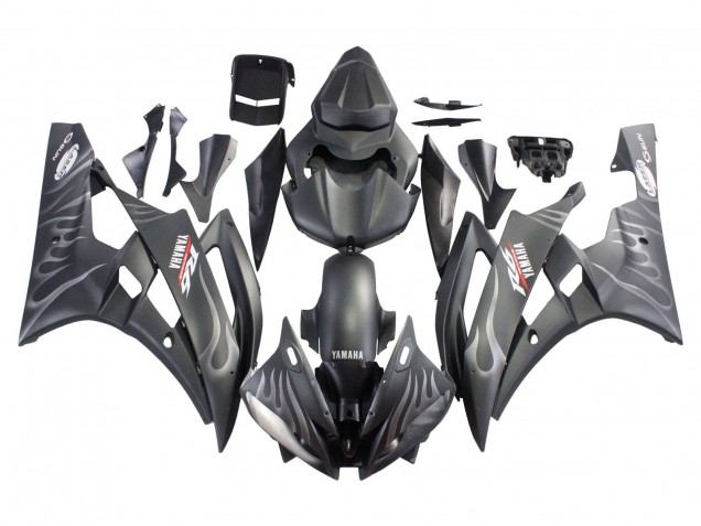 2006-2007 Yamaha YZF 600 R6 Motorcycle Fairings - Matte Black Silver Flame UK
