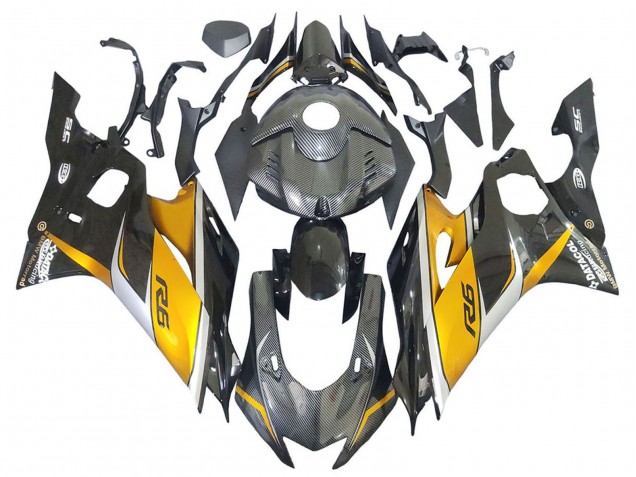 2017-2025 Yamaha YZF 600 R6 Motorcycle Fairings - Gold Black Carbon Fiber UK