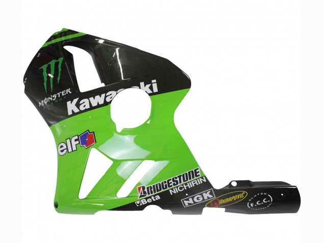 2002-2006 Kawasaki ZX12R Motorcycle Fairing - Green Glossy Black Elf Touch4 Monster UK