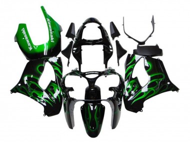 Buy 2000-2001 Kawasaki ZX9R Motorcycle Fairings - Glossy Black Green Flame White UK
