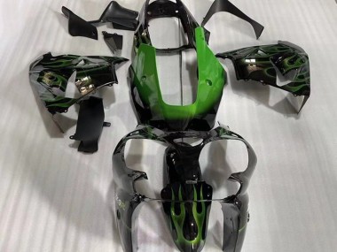 Buy 2002-2003 Kawasaki ZX9R Motorcycle Fairings - Glossy Black Green Flame UK