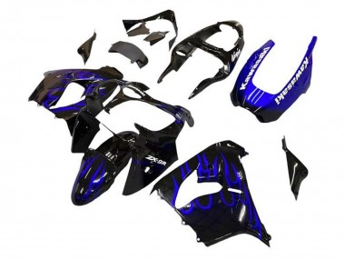 Buy 2002-2003 Kawasaki ZX9R Motorcycle Fairings - Black White with Blue Flame UK