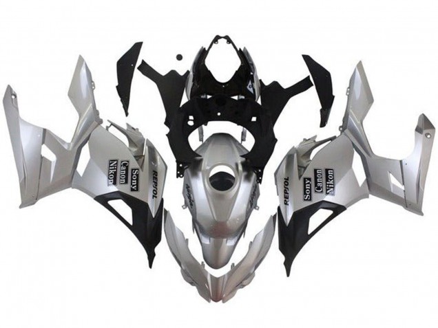 2018-2024 Kawasaki Ninja 400 Motorcycle Fairings - Silver Black Repsol UK