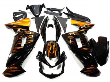 Buy 2006-2008 Kawasaki Ninja 650 EX650 Motorcycle Fairings - Glossy Black Gold Flame UK
