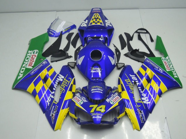 2004-2005 Honda CBR1000RR Motorcycle Fairings - Blue Yellow Green MoviStar UK