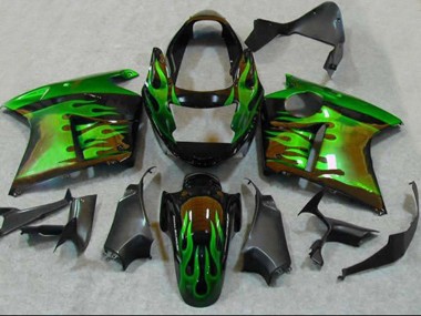 Buy 1996-2007 Honda CBR1100XX Blackbird Motorcycle Fairings - Glossy Black Green Flame UK