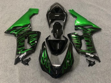 Buy 2005-2006 Kawasaki ZX6R Motorcycle Fairings - Glossy Black Green Flame UK