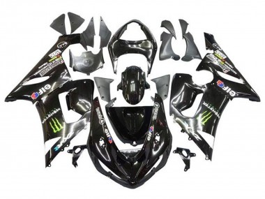 Buy 2005-2006 Kawasaki ZX6R Motorcycle Fairings - Glossy Black Yellow Monster UK