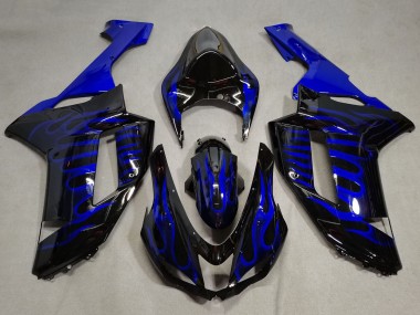 Buy 2007-2008 Kawasaki ZX6R Motorcycle Fairings - Black Blue Flame UK