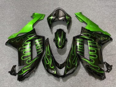 Buy 2007-2008 Kawasaki ZX6R Motorcycle Fairings - Black Green Flame UK