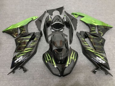 Buy 2007-2008 Kawasaki ZX6R Motorcycle Fairings - Black Light Green Flame UK